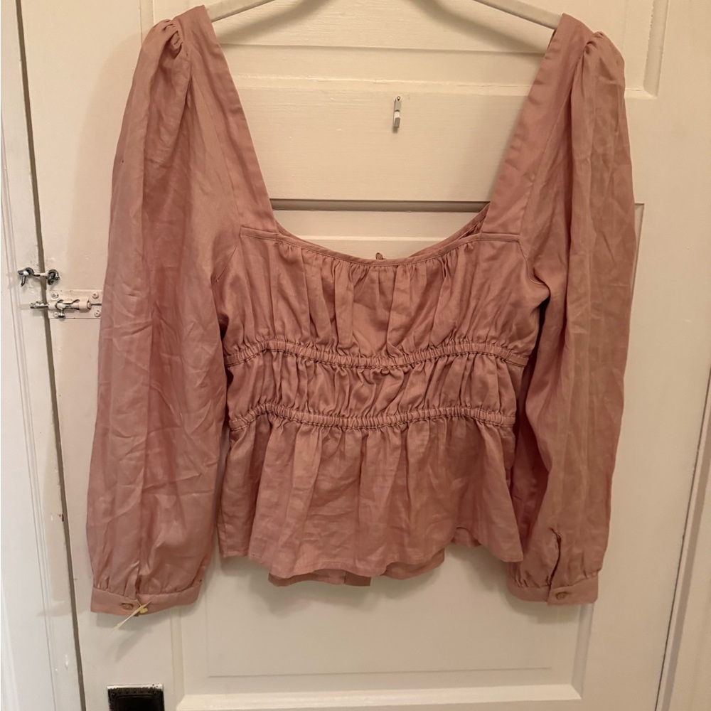 Cinched-waist top in herringbone cotton